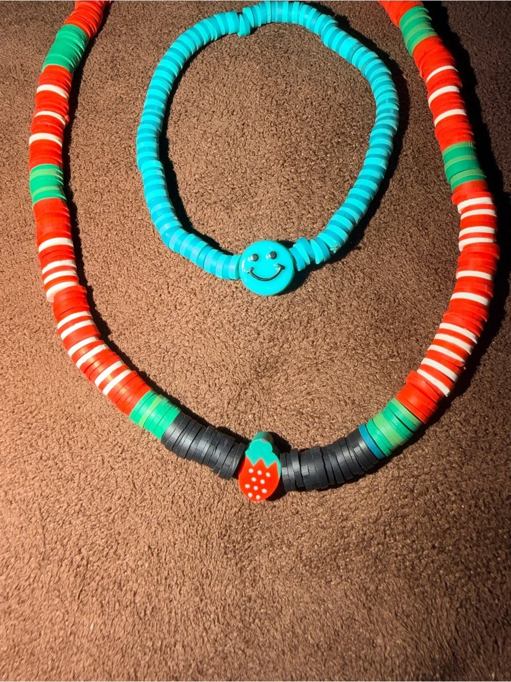 Kids Colorful Bead Necklace & Bracelet Set - Red, Green, Turquoise